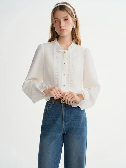 French-Style Tie-Front White Shirt - Loran