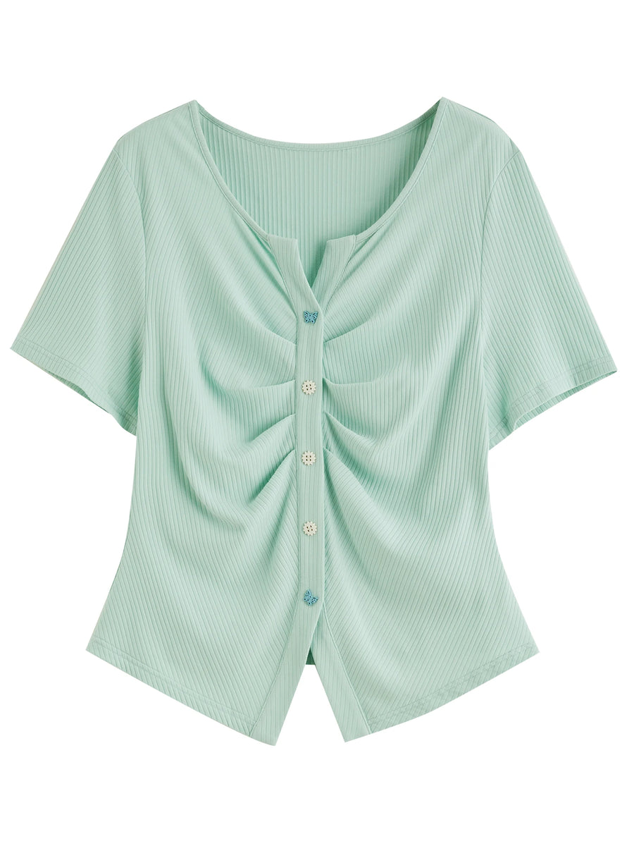 Comfortable Plus Size Short-Sleeve Knit Top with Elastic Waist