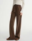 Brown wide-leg pants worn by a person on a white background