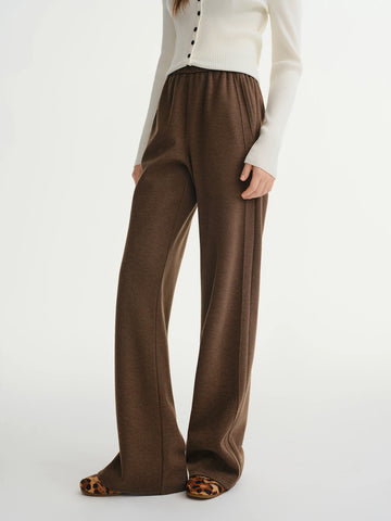 Brown wide-leg pants worn by a person on a white background