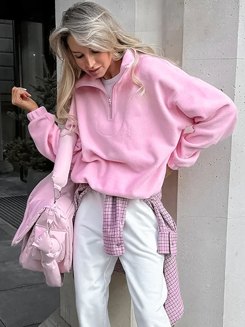 Solid Color Zip-Up Sweatshirt