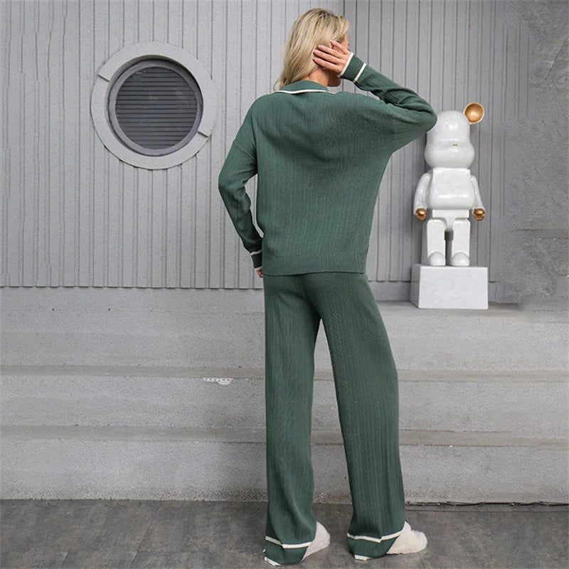 Women's Fine Knit Two-Piece Suit | High-Waist & Slim Fit