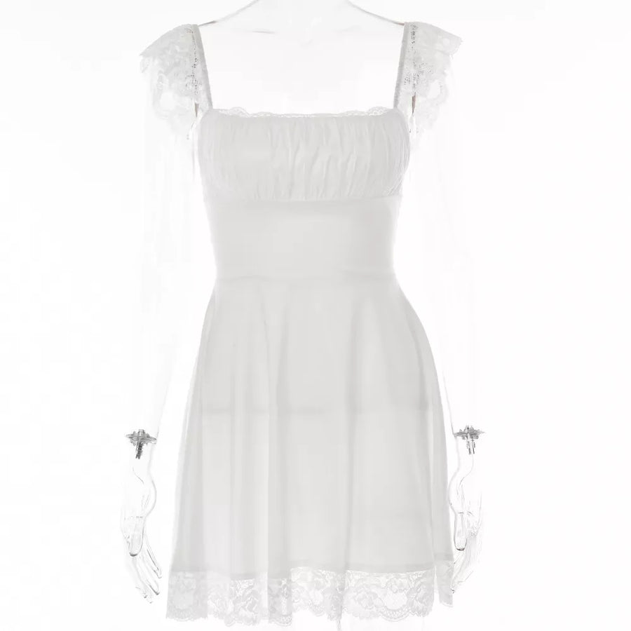 Elegant White Lace Strap Mini Dress For Women Fashion - 3IN SMART Shop  #