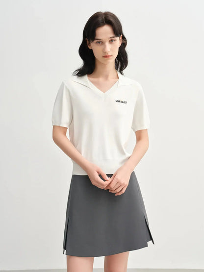 Women's Curve-Flattering Knit Top with Structured Collar - Loran