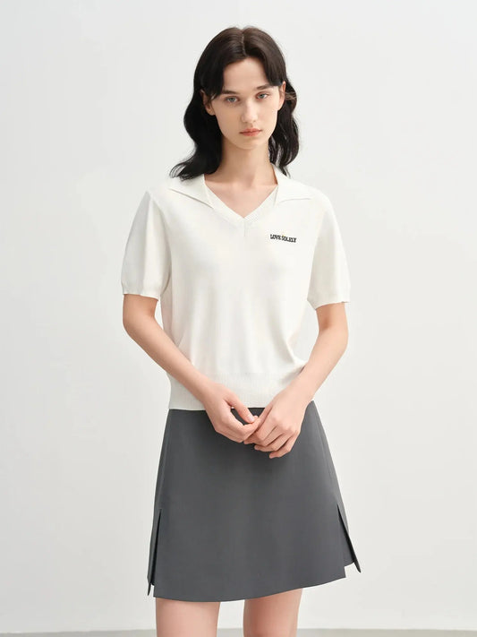 Women's Curve-Flattering Knit Top with Structured Collar - Loran