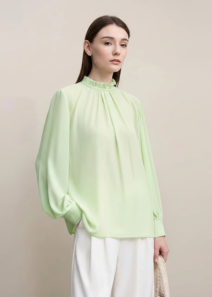 Amii Blouse For Woman 2026 Spring New Elegant Commuter Edge Pleated Chiffon Shirt Thin Pullover Women's Long-sleeve Top 12641066 Loran