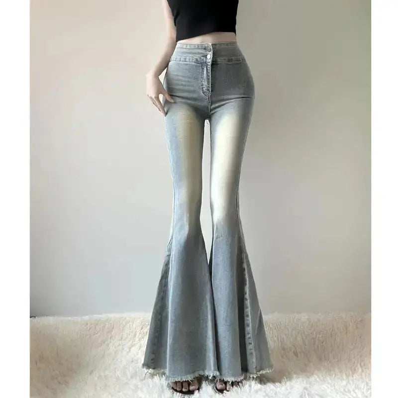 Fishtail Hem Denim Flare Pants - Loran