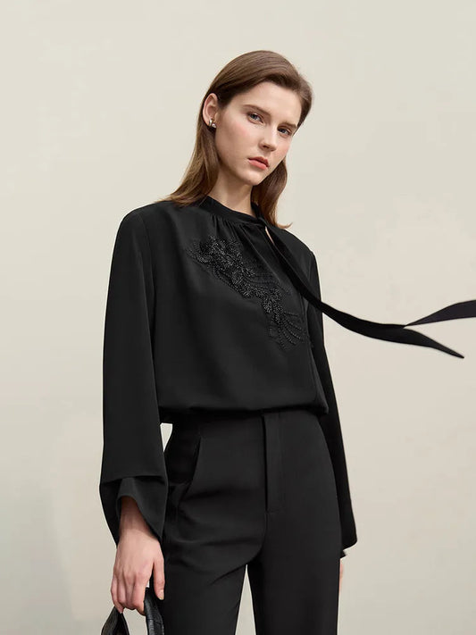 Amii Elegant Blouse For Woman 2026 Spring New Commuter Stand-up Collar Embroidered Chiffon Shirt Women's Loose Tops 12621027 Loran