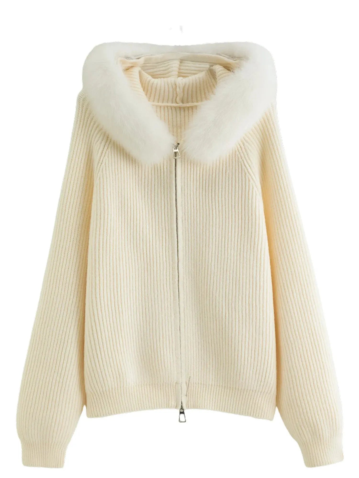 Women's Faux Fur Hooded Cardigan Winter Knit Outerwear LORAN STORE