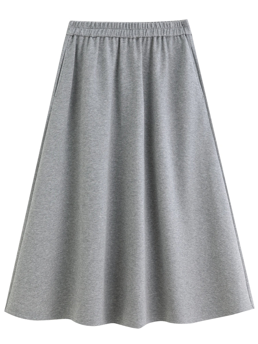 Simple Gray Short-Sleeve Faux Two-Piece Skirt Suit