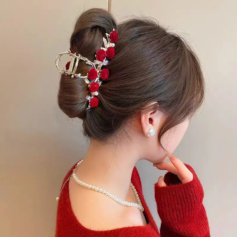 Elegant Rose Metal Hair Claw Clip for Updos