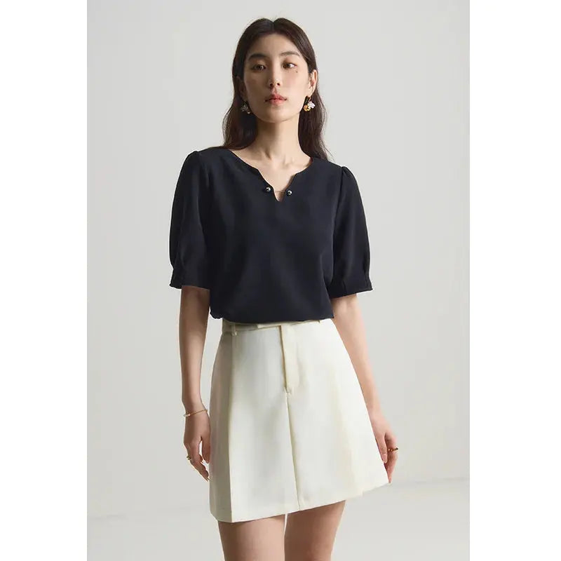 Elegant V-Neck Chiffon Shirt - Loran