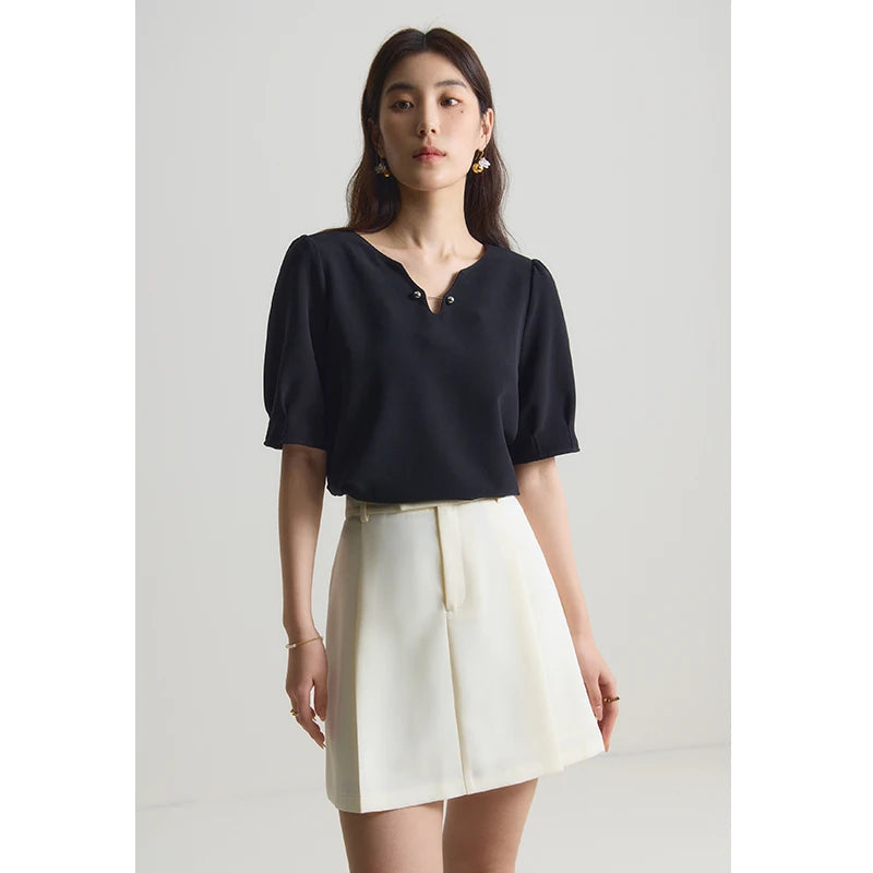 Women’s V-Neck Chiffon Shirt Elegant Slimming Summer Top Loran