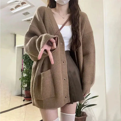 Casual V-Neck Long Sleeve Sweater Coat for Female Style - Loran
