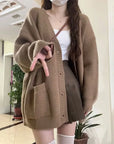 Casual V-Neck Long Sleeve Sweater Coat for Female Style