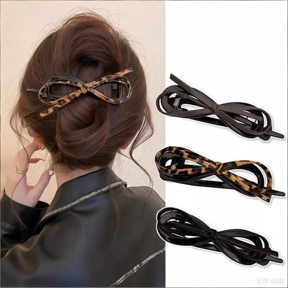 Elegant Leather Bow Hairpin Sweet Barrette Accessory