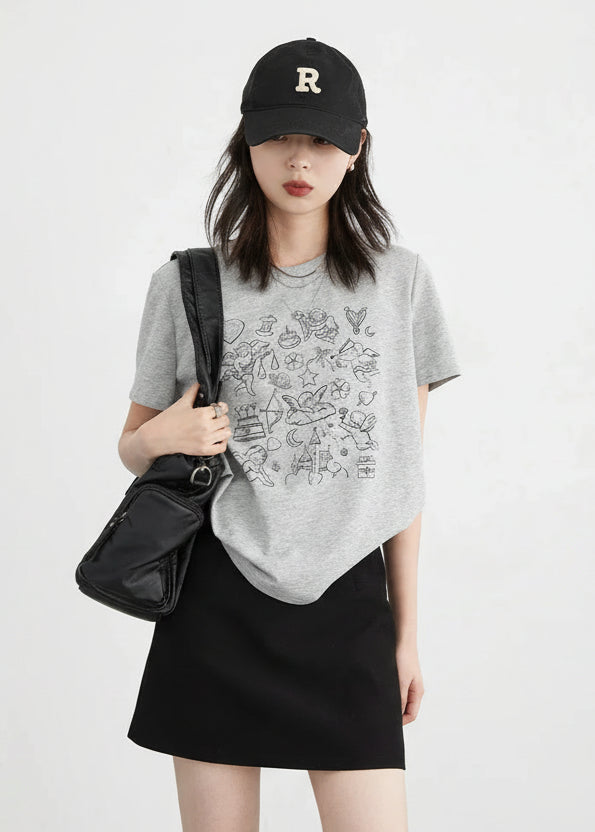 CHIC VEN Korean Women T-Shirts Loose New Korean O Neck Short Sleeve Printed Girl Tees Slim Female Top Summer 2025 Loran