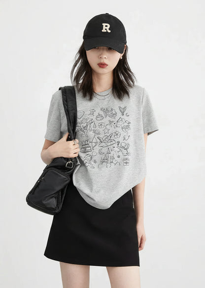 CHIC VEN Korean Women T-Shirts Loose New Korean O Neck Short Sleeve Printed Girl Tees Slim Female Top Summer 2025 Loran
