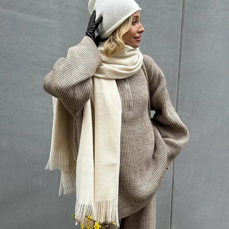 Chic Knitted Sweater and Wide-Leg Trousers Set - Loran