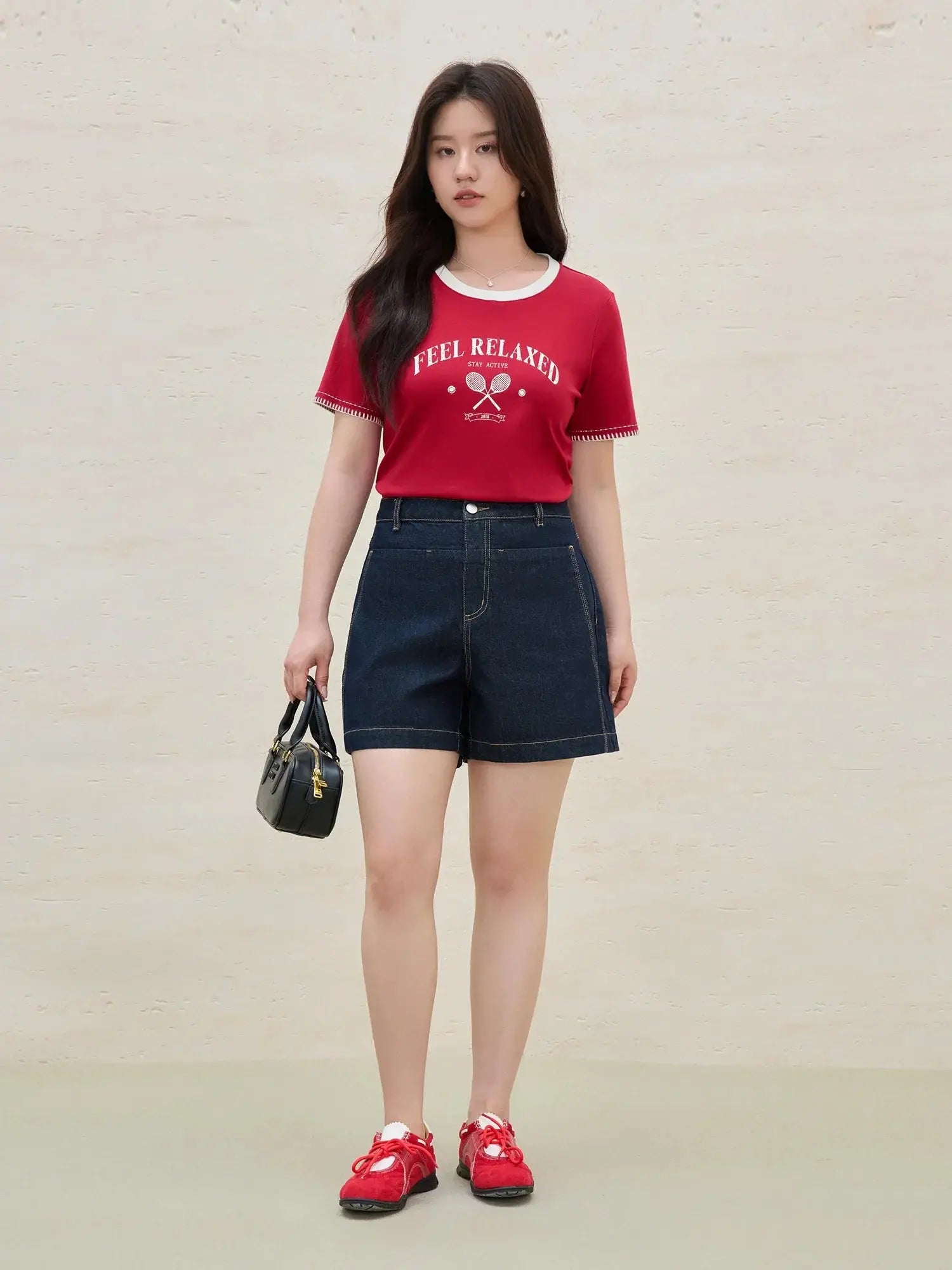 Women's Summer Contrast-Stitch Cotton Tee LORAN STORE