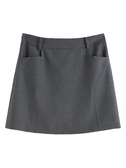Plus Size High Waist Gray Skirt Elegant Spring Workwear Loran
