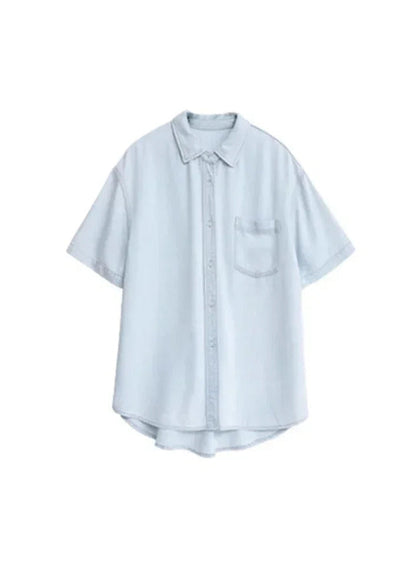 Blue Denim Set: Loose Shirt & Elastic Waist Shorts/Skirt Loran
