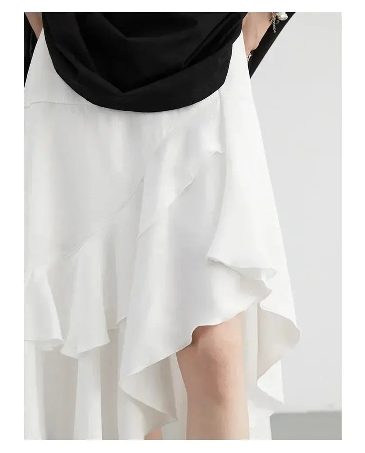 Chic Ruffle Hem A-Line Midi Skirt - Loran
