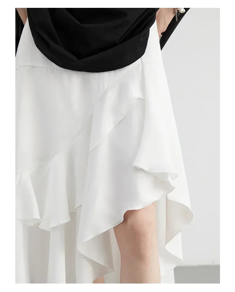 Chic Ruffle Hem A-Line Midi Skirt