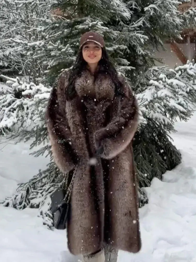 Women's Faux Fur Lapel Coat - Loran