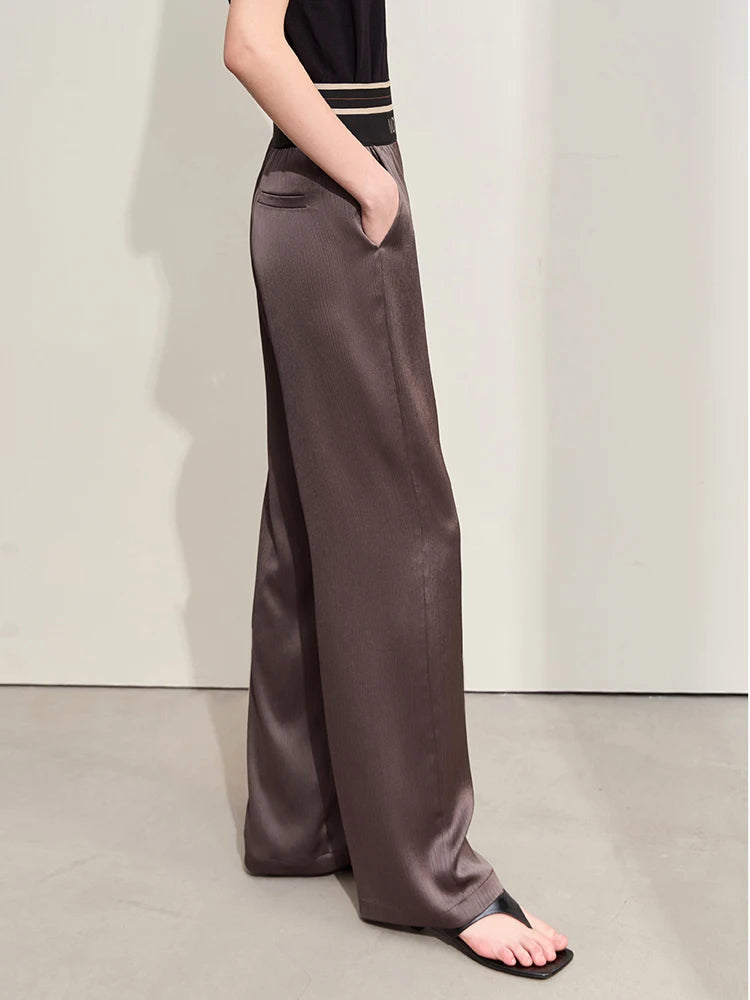 Amii Minimalism 2024 Women Wide-leg Casual Pants Summer New Letter Embroidery Rubber Band Waist Fashion Female Trousers 12422121 Loran