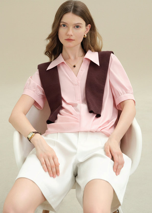 Plus Size Women’s Asymmetrical Pleated Shirt Stylish Blouse