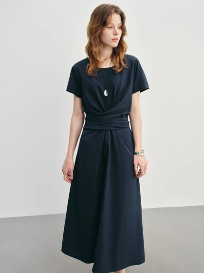 High-Waisted Pleated Midi Dress Summer Slimming Fit Loran