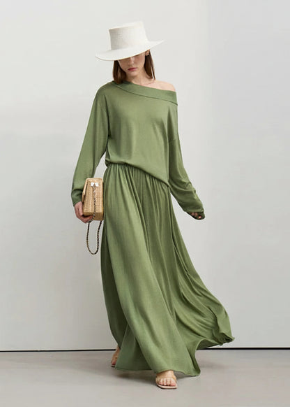 Amii Long Skirt 2026 Spring New Minimalist Wool Knitted Sweater Long A-Line Skirt Casual Solid Women's Long Sleeve Top 12651009 Loran