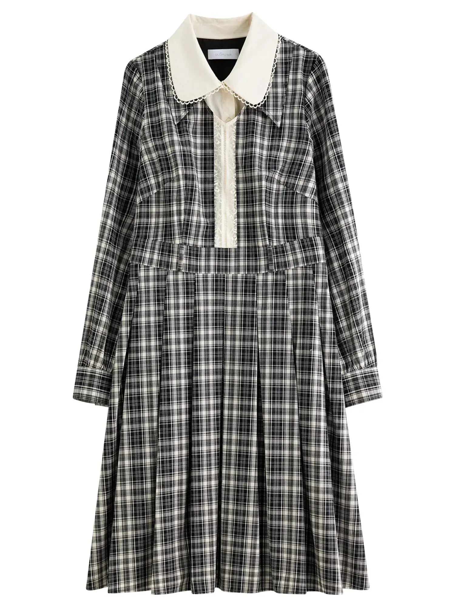 Vintage Plaid Lace-Collar Dress - Loran