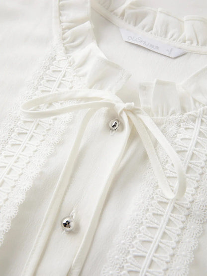 French-Style Tie-Front White Shirt - Loran