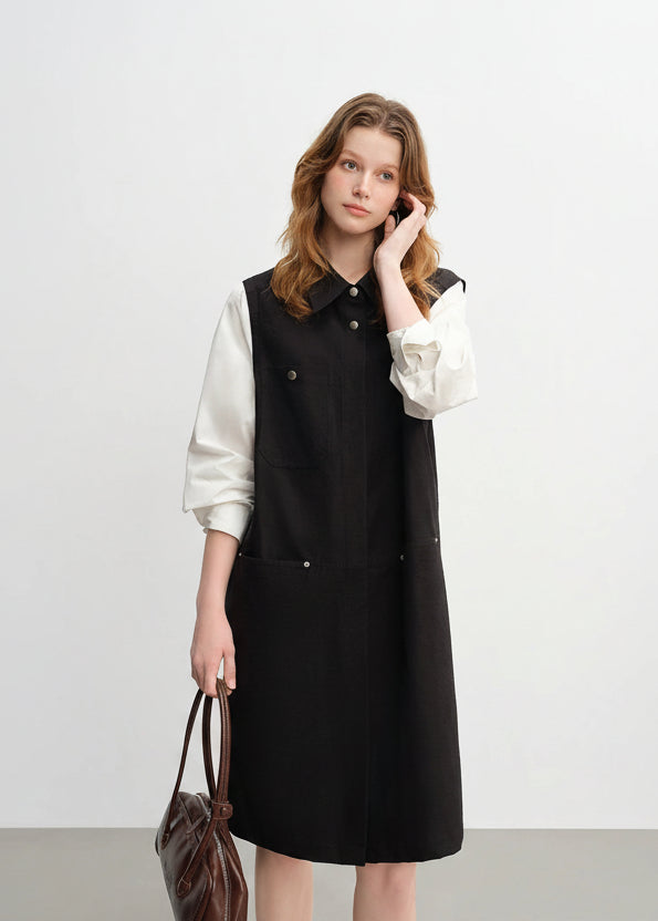 Plus Size Color Block Workwear Shirt Dress