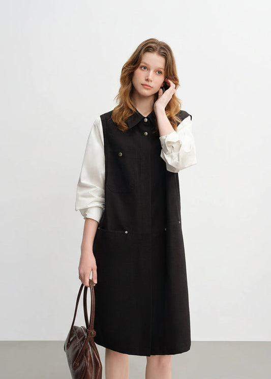 Plus Size Color Block Workwear Shirt Dress Loran