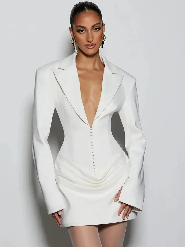 High-Waist Long Sleeve Mini Dress - Loran