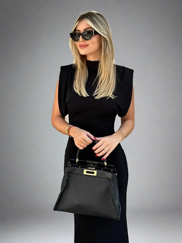 Black Slim Midi Dress Classics Flying Sleeve - 3IN SMART Shop  #