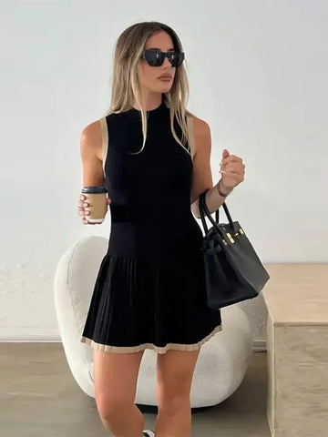 Sleeveless High-Waisted Mini Dress in Elegant Knit