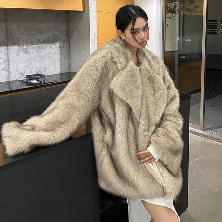 Faux Fur Coat Warm Cardigan Jacket Mid-Length - 3IN SMART Shop  #