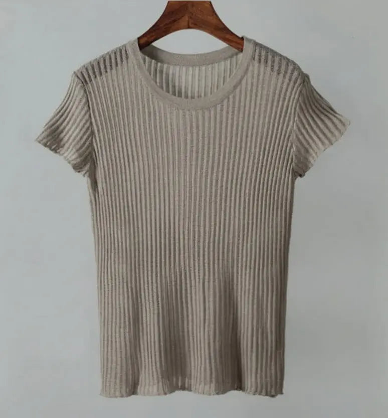 White Striped See Through Elegant Top - Loran