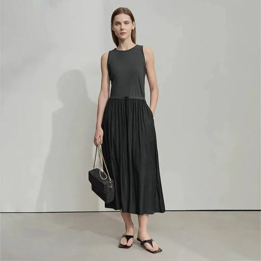 Casual Gray Splicing Slim Long Dress - Loran
