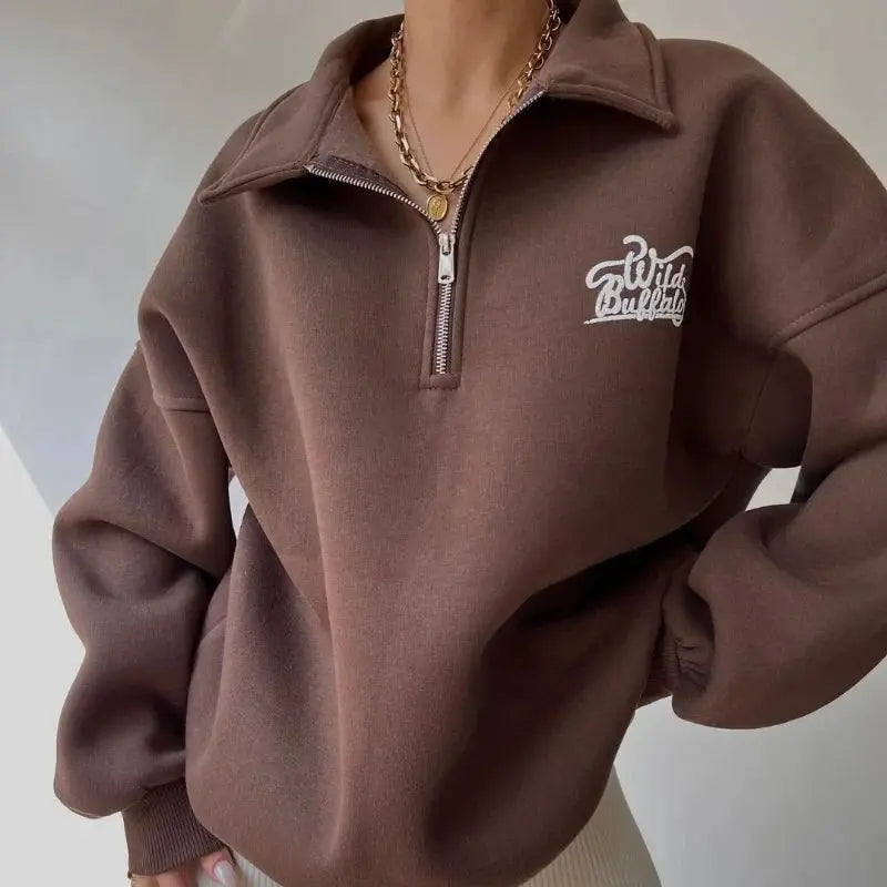 Women's Loose Printed Velvet Sweatshirt - Loran