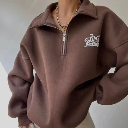 Women's Loose Printed Velvet Sweatshirt - Loran