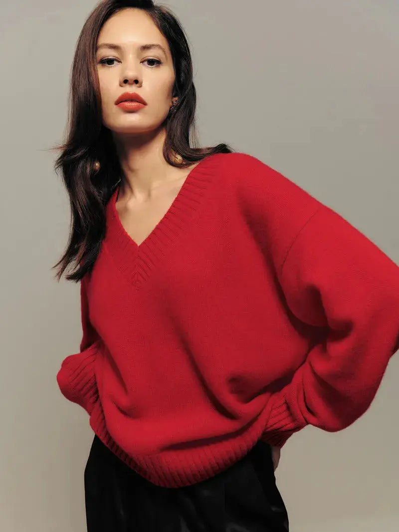 Solid Color Knitted Wool Sweater - Loran