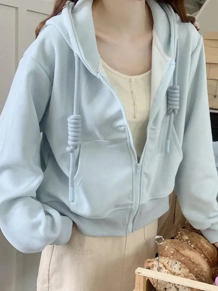 Preppy Lace-Up Cropped Hoodie - Loran