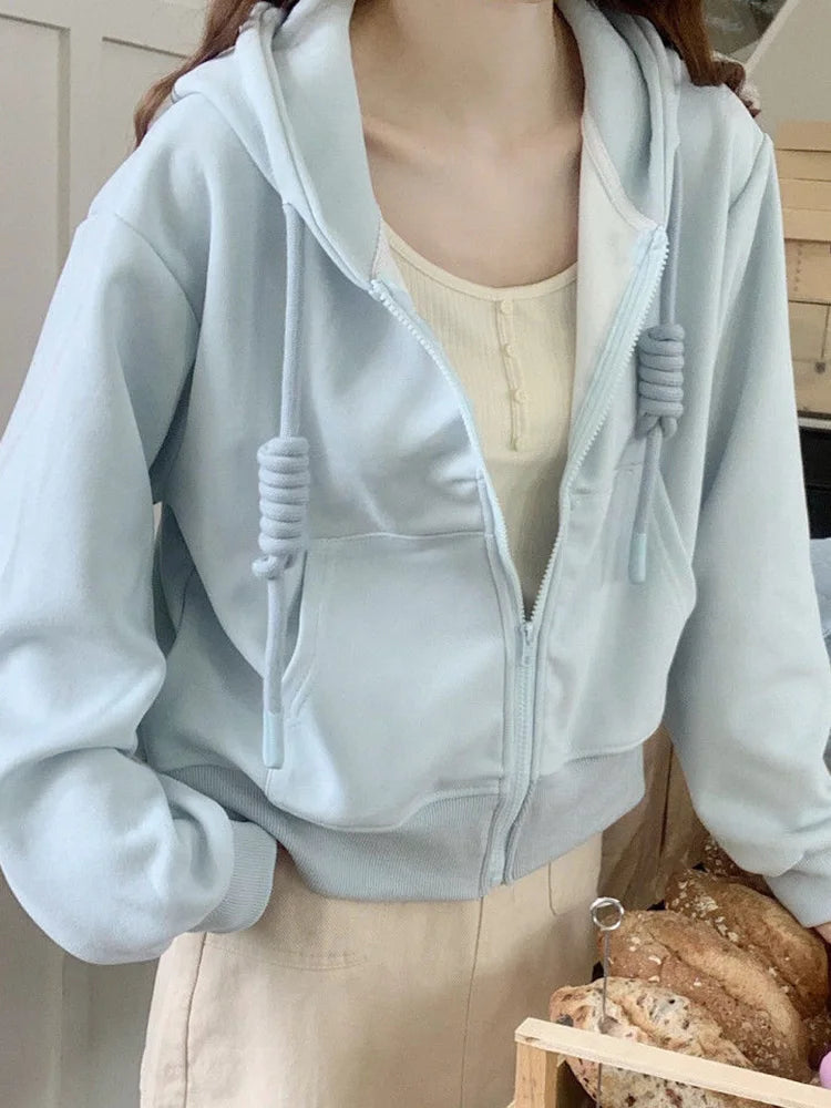 Preppy Lace-Up Cropped Hoodie