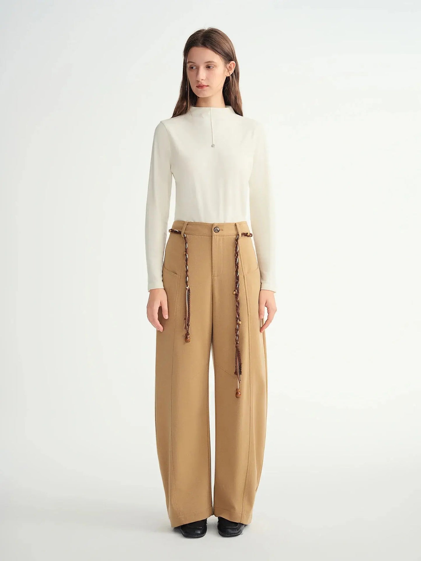 Curved Hem Wide-Leg Pants - Loran