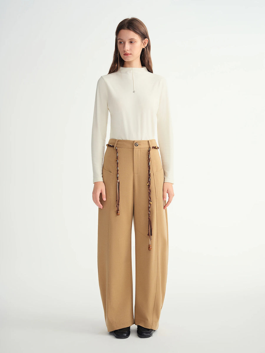 Curved Hem Wide-Leg Pants